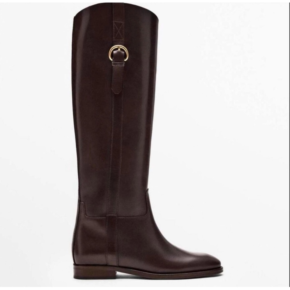 Massimo Dutti Dark Brown Leather Riding Boots Size 5